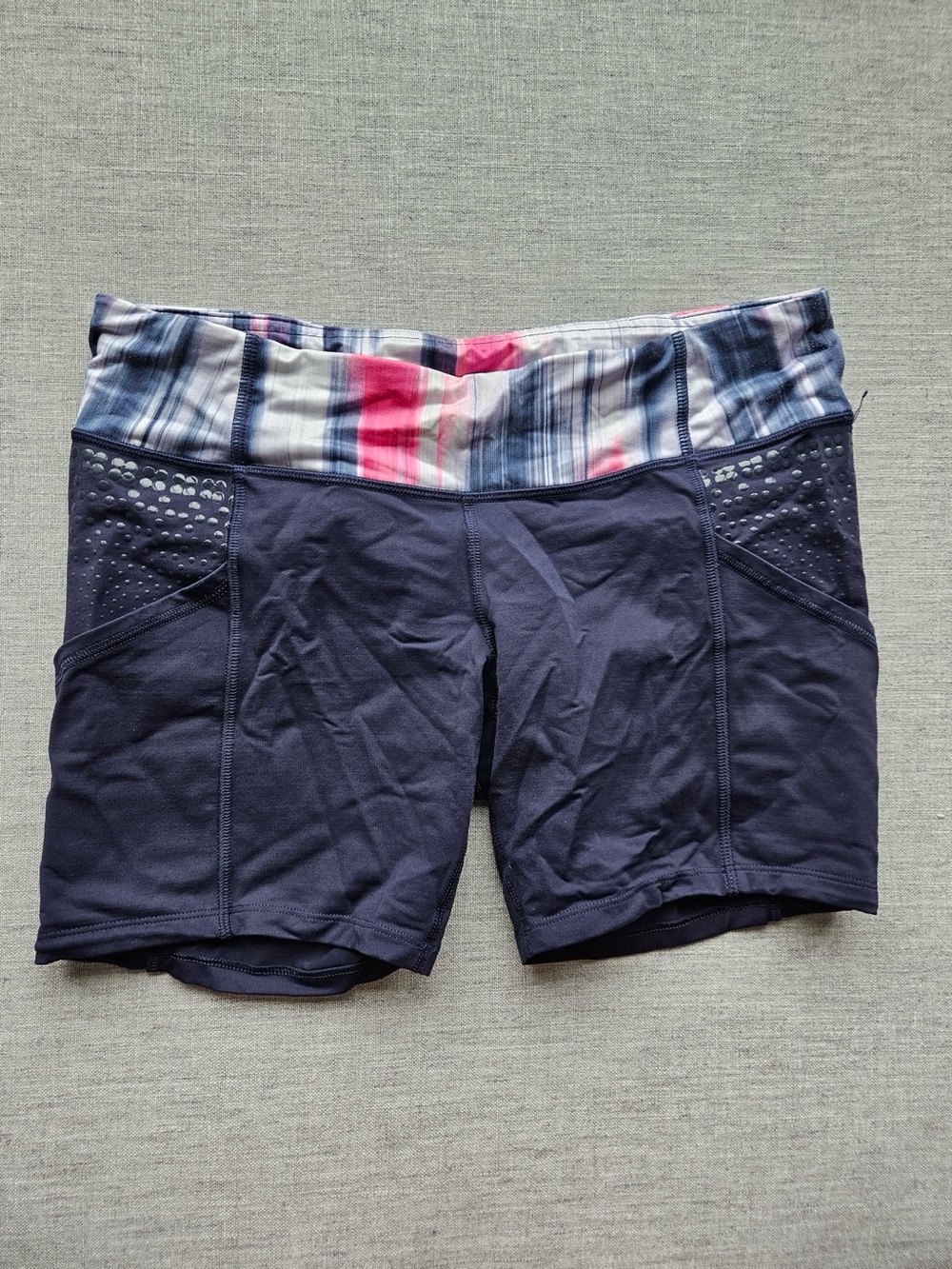 lululemon athletica Navy Bike Shorts with Plaid Waistband